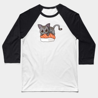 Grey Cat Salmon Sushi Baseball T-Shirt